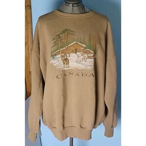 Vintage Marshlands Canada Deer Sweater Cabin Winter Buck Brown 2XL Woodland